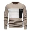 Men's Casual Contrast Stripe Patchwork Round Neck Long Sleeve Knitted Sweater 26118490M sold by Manly