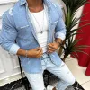 Men's Fashion Distressed Lapel Breast Pocket Long Sleeve Denim Shirt 55472969Z sold by Manly