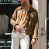 Men's Suede Lapel Multi-pocket Zipper Jacket 76996729Z sold by Manly