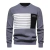 Men's Casual Contrast Stripe Patchwork Round Neck Long Sleeve Knitted Sweater 26118490M sold by Manly