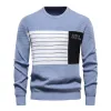Men's Casual Contrast Stripe Patchwork Round Neck Long Sleeve Knitted Sweater 26118490M sold by Manly