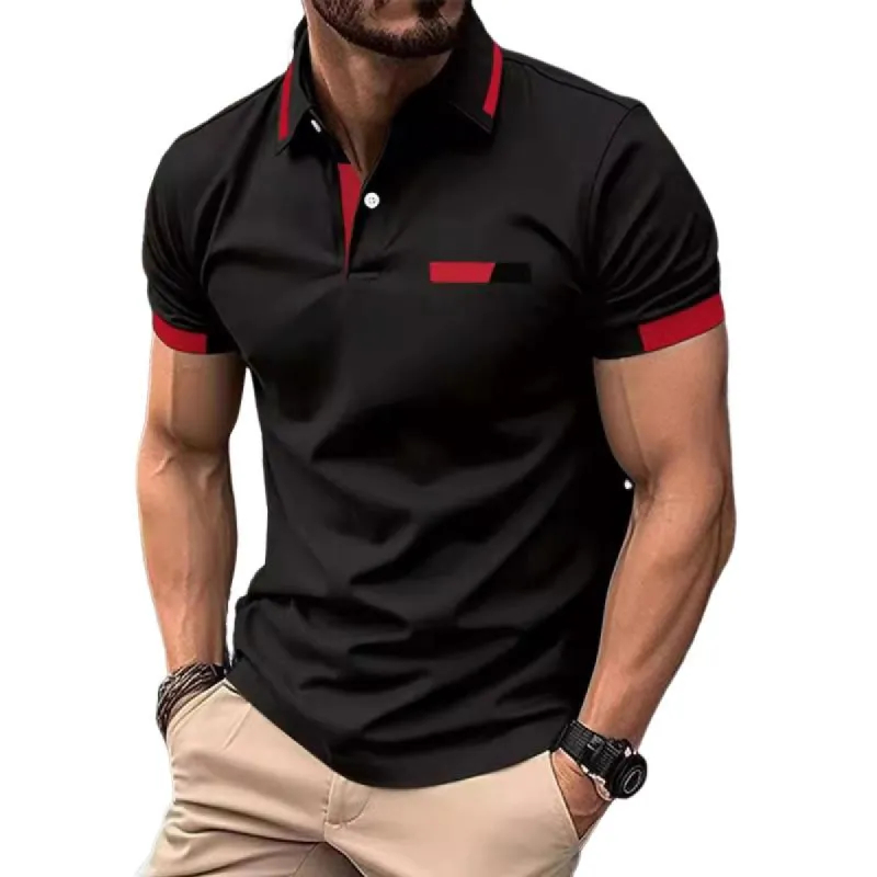 Men's Casual Colorblock Lapel Short-Sleeved Polo Shirt 49057924Y sold by Manly
