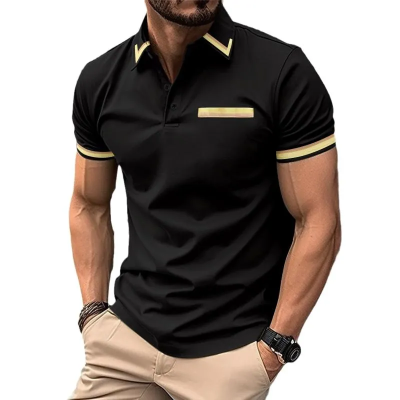 Men's Colorblock Lapel Short Sleeve Casual Polo Shirt 14751293Z sold by Manly