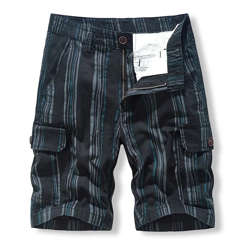 Men's Casual Cotton Striped Print Multi-pocket Cargo Shorts 80414570M sold by Manly product image thumbnail 2