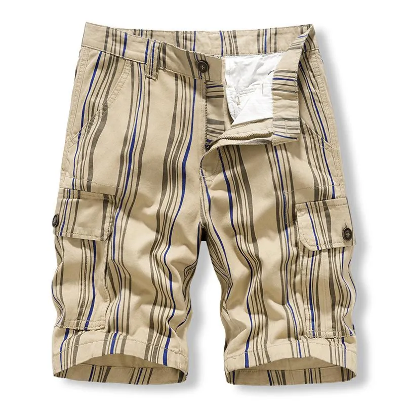 Men's Casual Cotton Striped Print Multi-pocket Cargo Shorts 80414570M sold by Manly