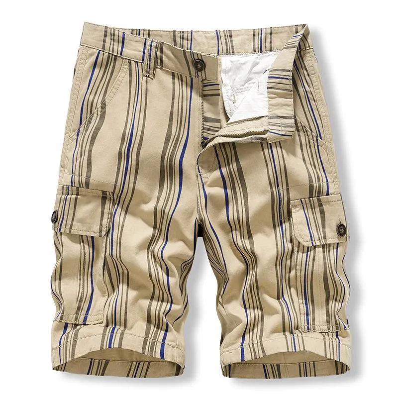 Men's Casual Cotton Striped Print Multi-pocket Cargo Shorts 80414570M sold by Manly
