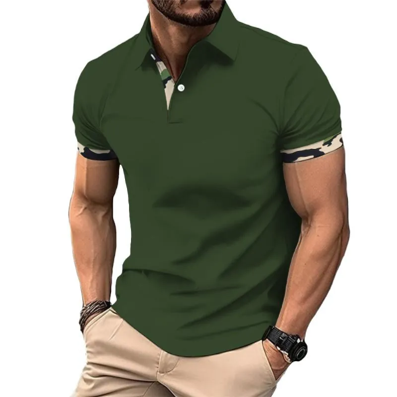 Men's Casual Camouflage Color Block Polo Shirt 91005627TO sold by Manly