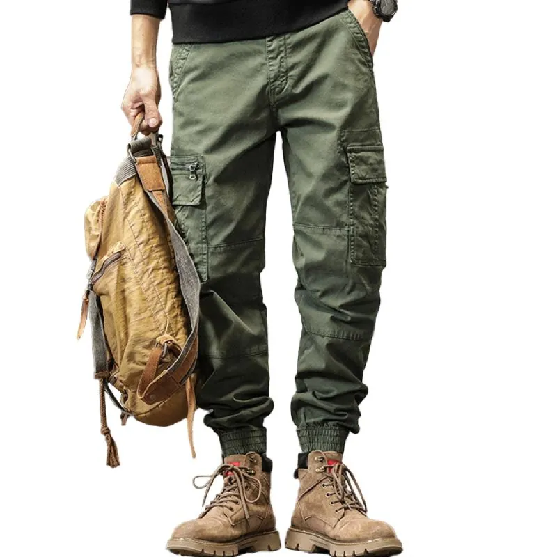 Men's Solid Loose Multi-Pocket Casual Cargo Pants 19648840Z sold by Manly
