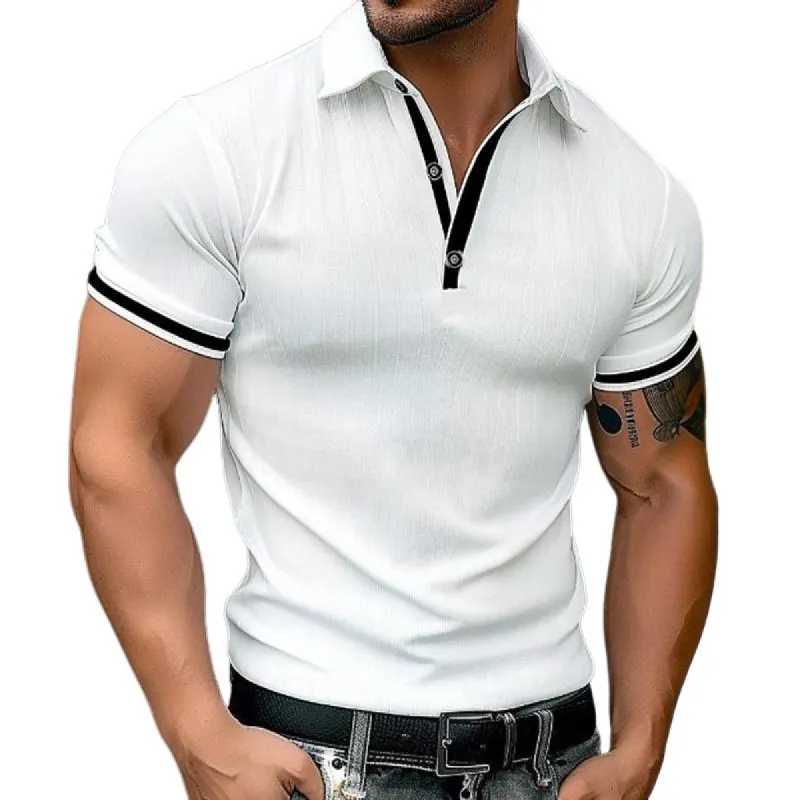 Men's Colorblock Lapel Slim Fit Short Sleeve Polo Shirt 28107927Y sold by Manly