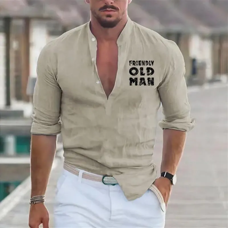 Men's Solid Henley Collar Letters Print Long Sleeve Casual Shirt 23158820Z sold by Manly product image thumbnail 5