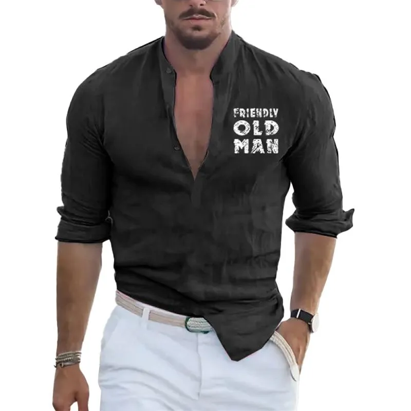 Men's Solid Henley Collar Letters Print Long Sleeve Casual Shirt 23158820Z sold by Manly