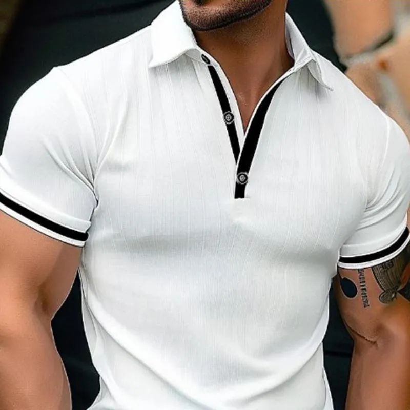Men's Colorblock Lapel Slim Fit Short Sleeve Polo Shirt 28107927Y sold by Manly product image thumbnail 2