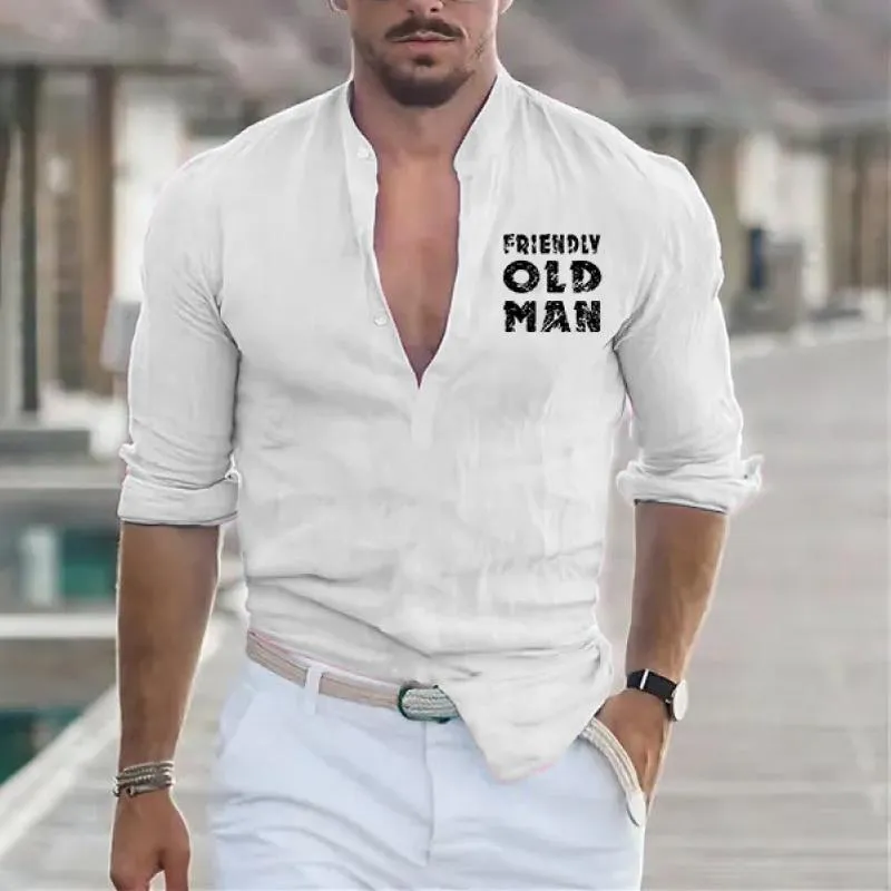 Men's Solid Henley Collar Letters Print Long Sleeve Casual Shirt 23158820Z sold by Manly product image thumbnail 4