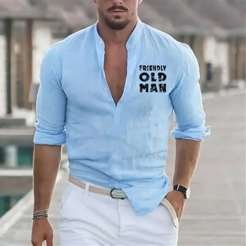 Men's Solid Henley Collar Letters Print Long Sleeve Casual Shirt 23158820Z sold by Manly product image thumbnail 3