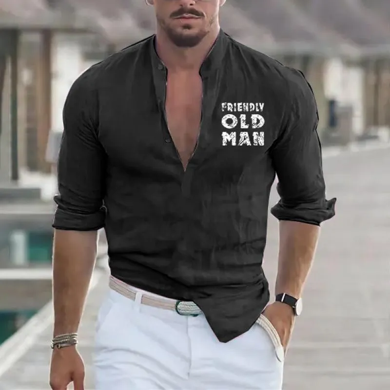 Men's Solid Henley Collar Letters Print Long Sleeve Casual Shirt 23158820Z sold by Manly product image thumbnail 2