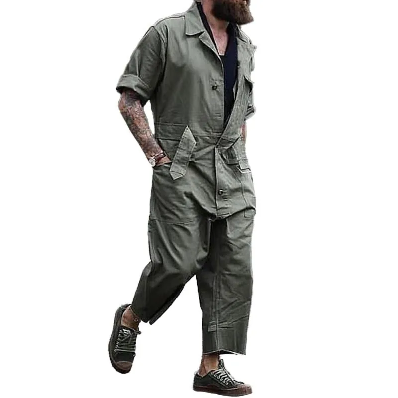 Men's Casual Solid Color Multi-Pocket Belt Jumpsuit 13501173Y sold by Manly