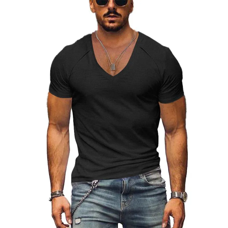 Men's Waffle Solid Color V Neck Solid Color T-Shirt 42598906X sold by Manly