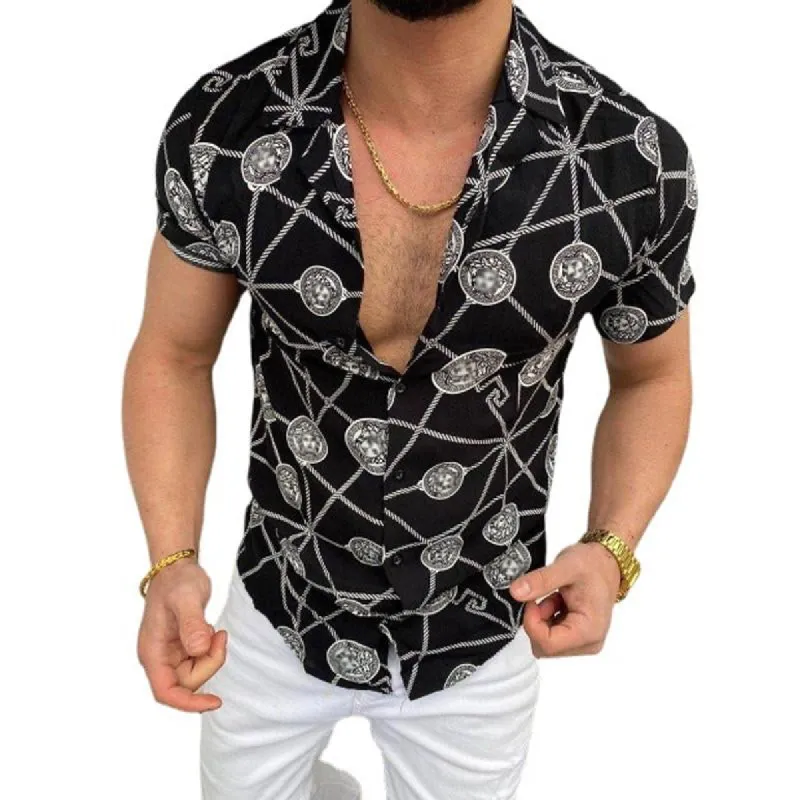 Men's Casual Vintage Print Short Sleeve Shirt 59626676Y sold by Manly