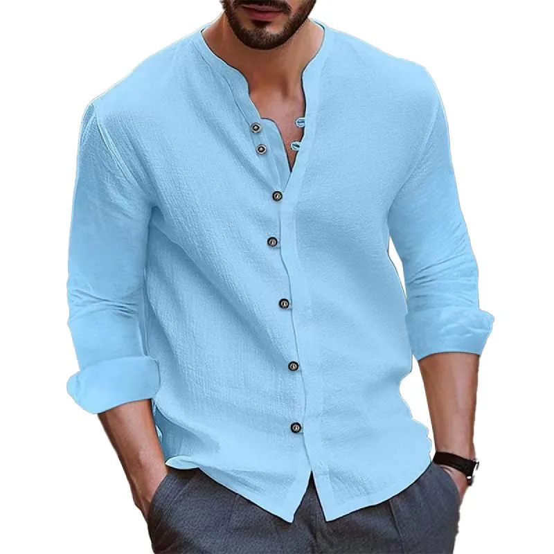 Men's Retro Casual Cotton Linen Loose Single Breasted Long Sleeve Shirt 81251175M sold by Manly