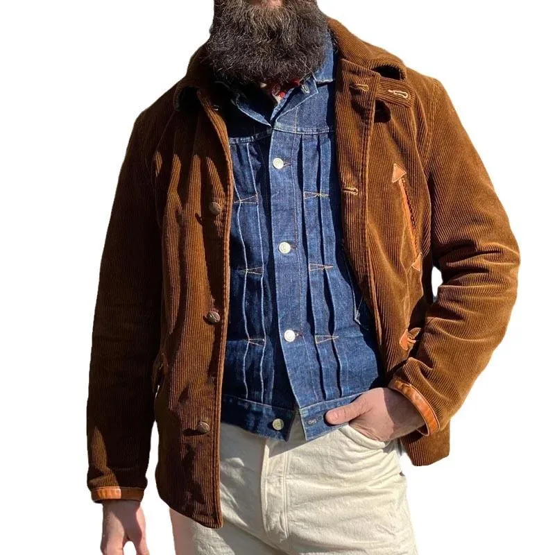 Men's Retro Corduroy Solid Color Lapel Single Breasted Casual Jacket 86574666Z sold by Manly