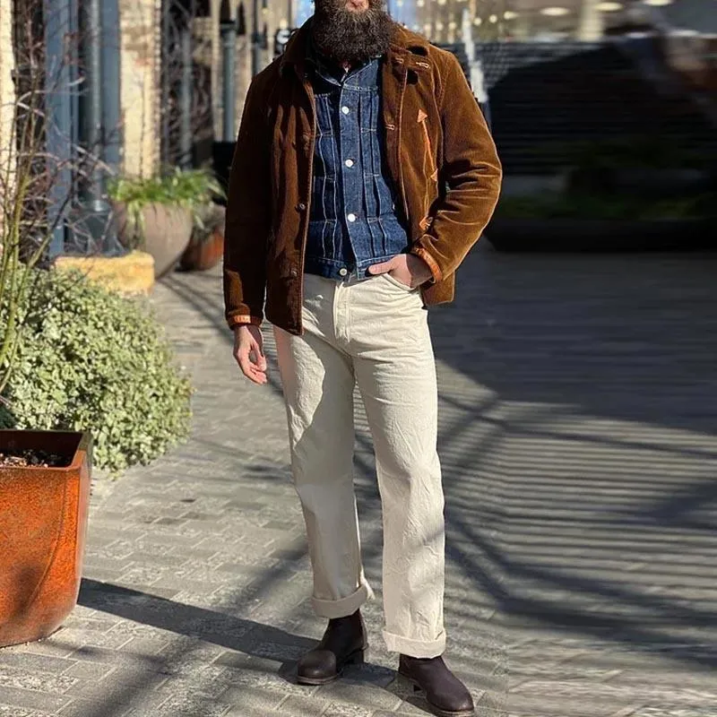 Men's Retro Corduroy Solid Color Lapel Single Breasted Casual Jacket 86574666Z sold by Manly product image thumbnail 3