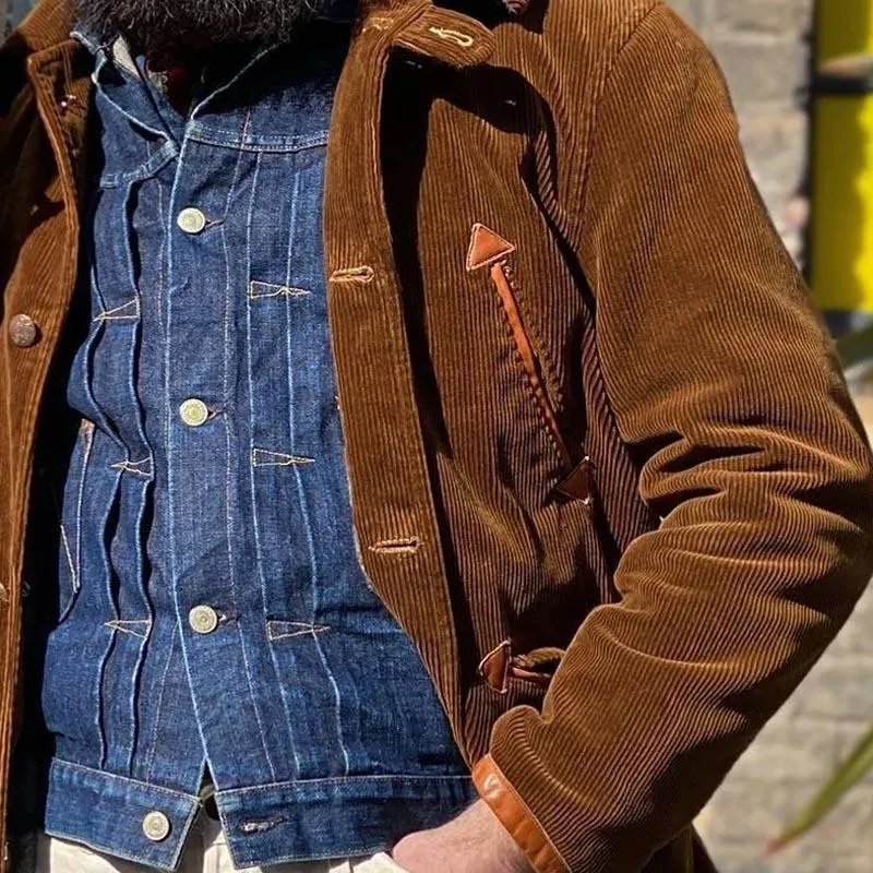 Men's Retro Corduroy Solid Color Lapel Single Breasted Casual Jacket 86574666Z sold by Manly product image thumbnail 4