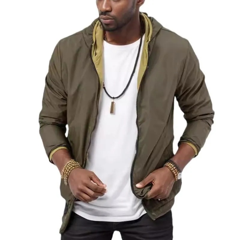 Men's Casual Sports Solid Color Zipper Double-sided Jacket 44731055X sold by Manly