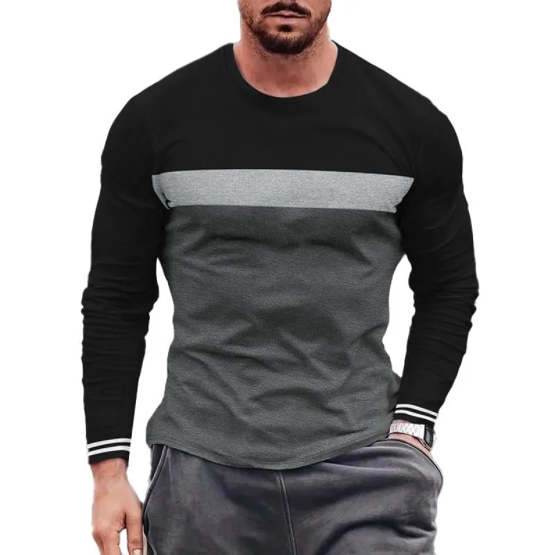 Men's Casual Colorblock Round Neck Loose Long Sleeve T-Shirt 18781224M sold by Manly