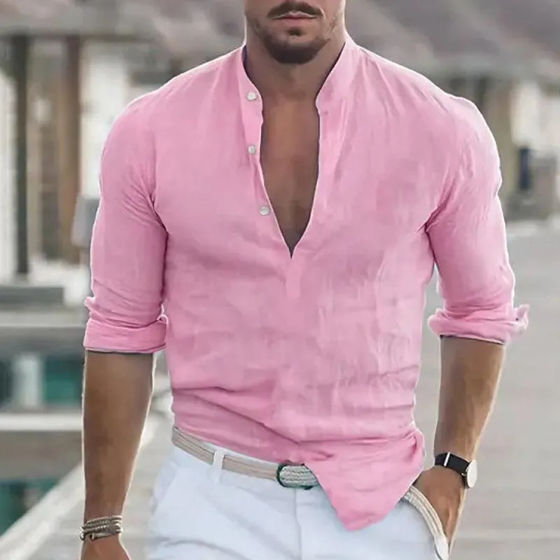 Men's Casual Solid Color Henley Collar Short Sleeve Shirt 37372015Y sold by Manly product image thumbnail 4