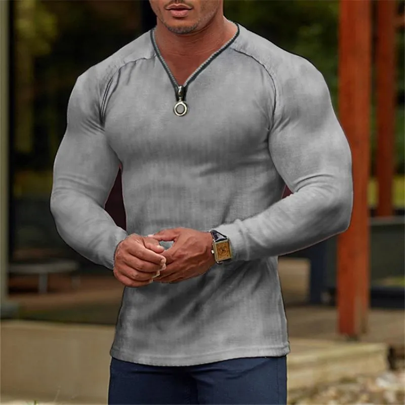 Men's Zipper V Neck Raglan Sleeve T-shirt 33055063Z sold by Manly product image thumbnail 3
