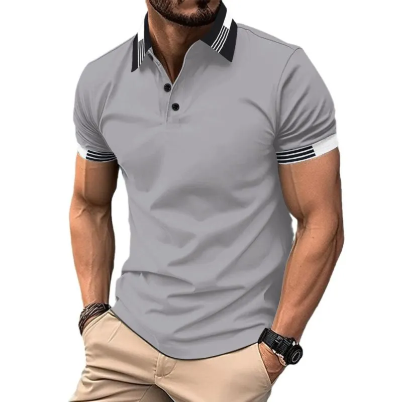 Men's Colorblock Lapel Button-Down Short Sleeve Polo Shirt 41219221Y sold by Manly
