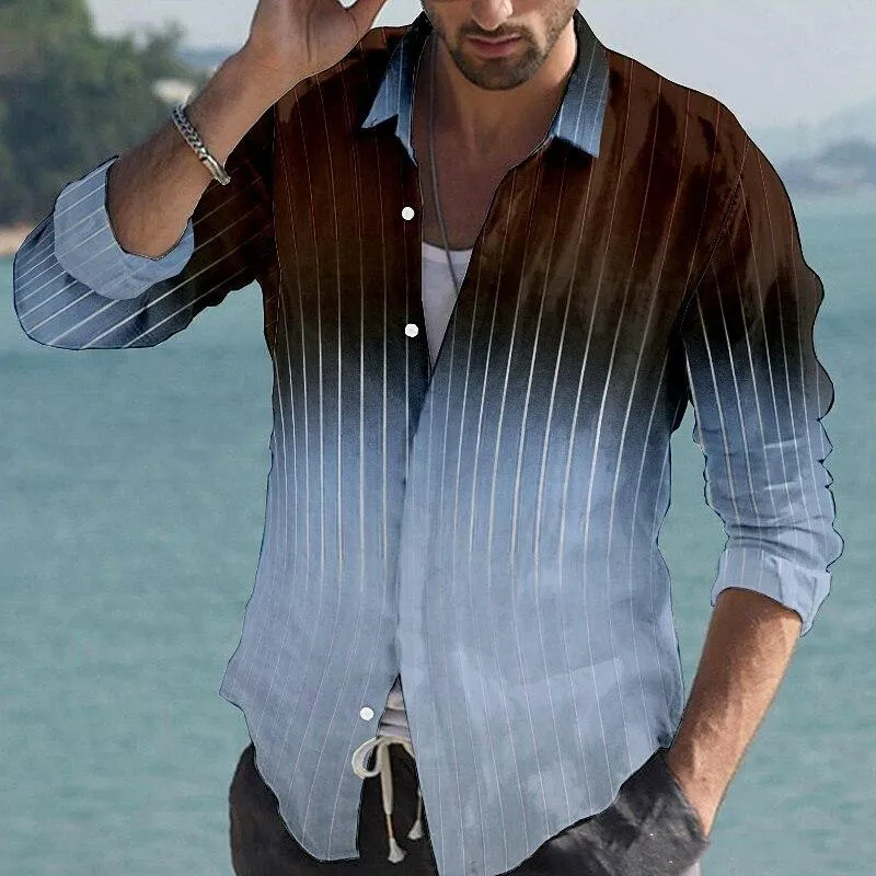 Men's Retro Casual Gradient Striped Lapel Shirt 77871354TO sold by Manly product image thumbnail 3