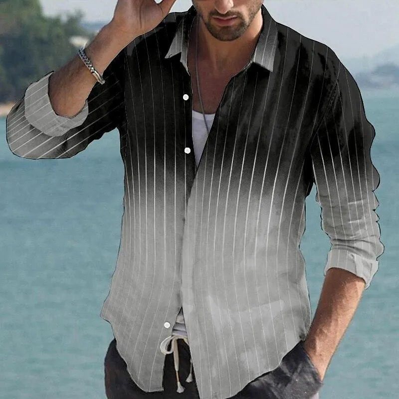 Men's Retro Casual Gradient Striped Lapel Shirt 77871354TO sold by Manly product image thumbnail 2