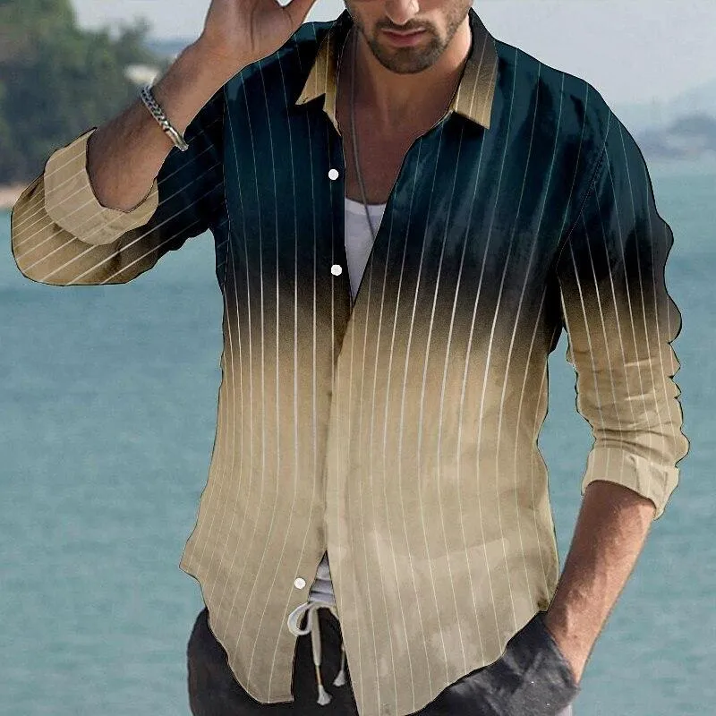 Men's Retro Casual Gradient Striped Lapel Shirt 77871354TO sold by Manly product image thumbnail 4