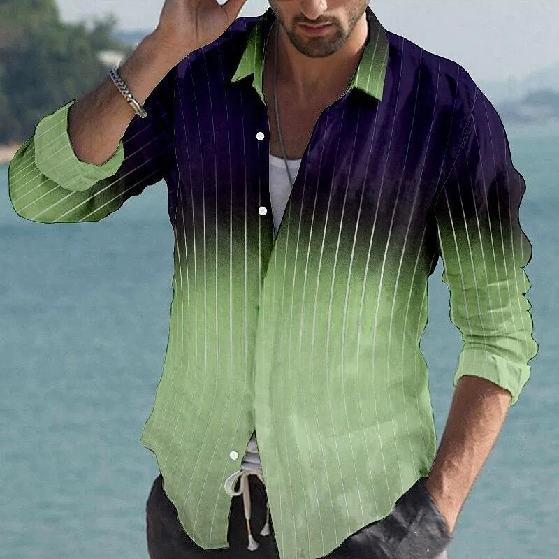 Men's Retro Casual Gradient Striped Lapel Shirt 77871354TO sold by Manly product image thumbnail 5