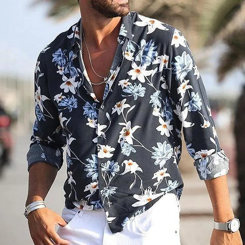 Men's Floral Print Lapel Long Sleeve Shirt 71185401Y sold by Manly product image thumbnail 2