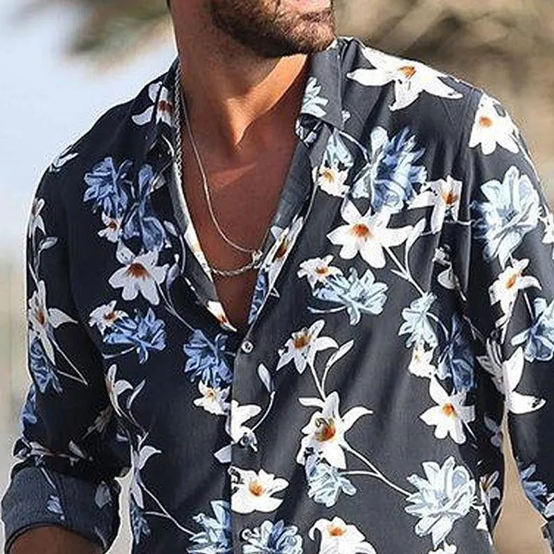 Men's Floral Print Lapel Long Sleeve Shirt 71185401Y sold by Manly product image thumbnail 3