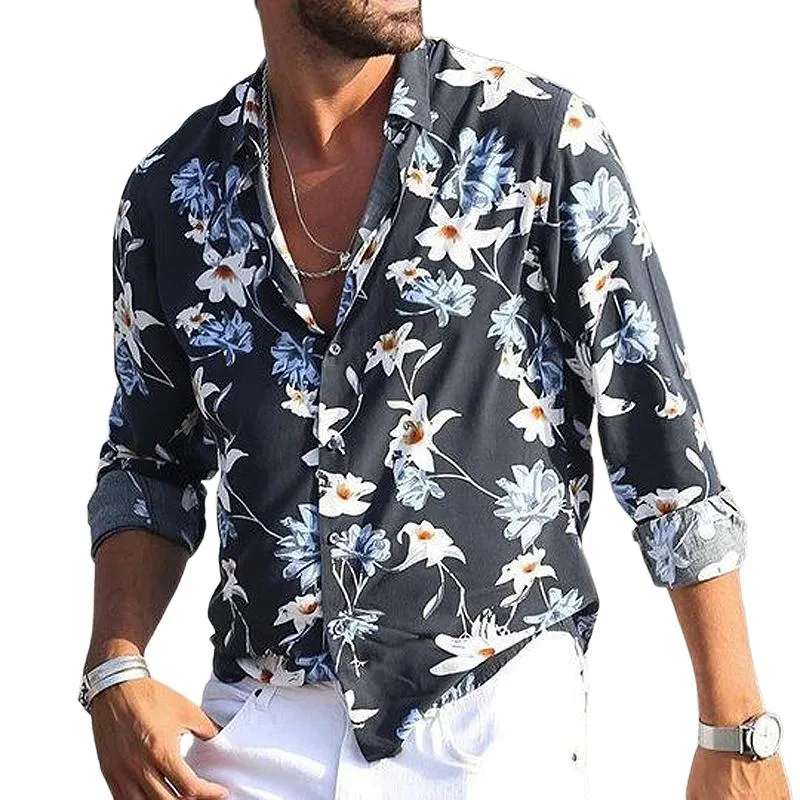 Men's Floral Print Lapel Long Sleeve Shirt 71185401Y sold by Manly