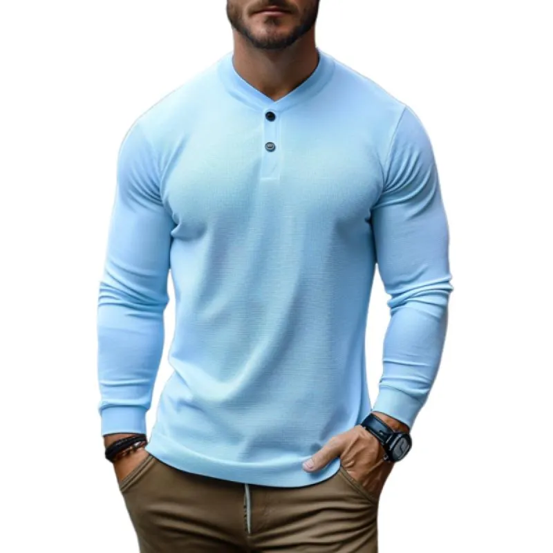 Men's Casual Waffle Stand Collar Button Slim Fit Long Sleeve T-Shirt 32046429M sold by Manly