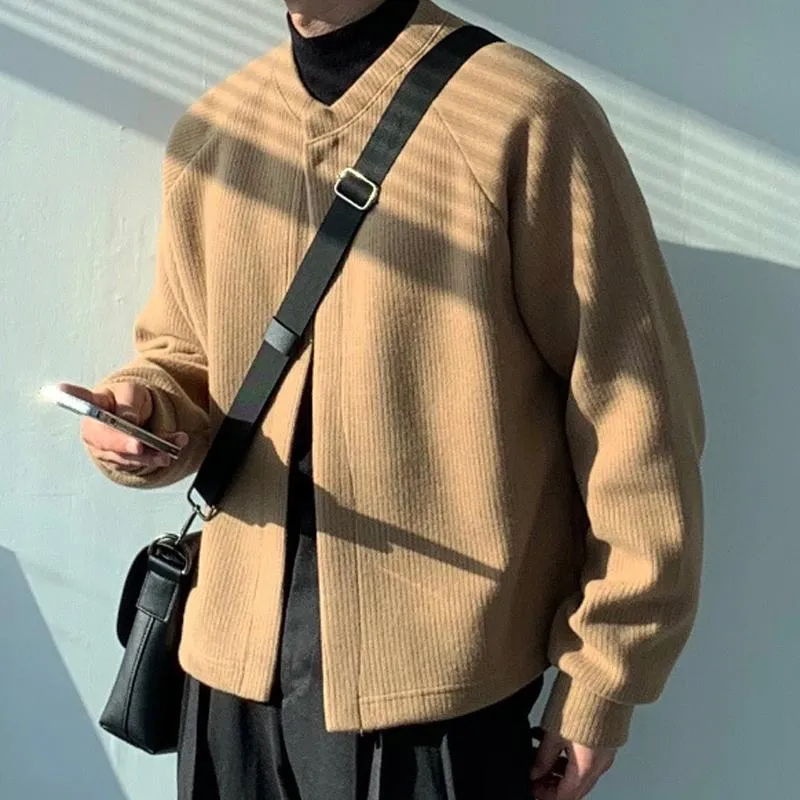 Men's Casual Solid Color Round Neck Loose Knitted Cardigan 16349756M sold by Manly product image thumbnail 3