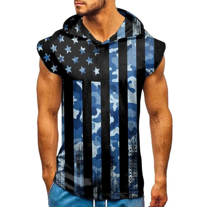 Men's Flag Printed Sports Sleeveless Hooded Tank Top 77157565Y sold by Manly