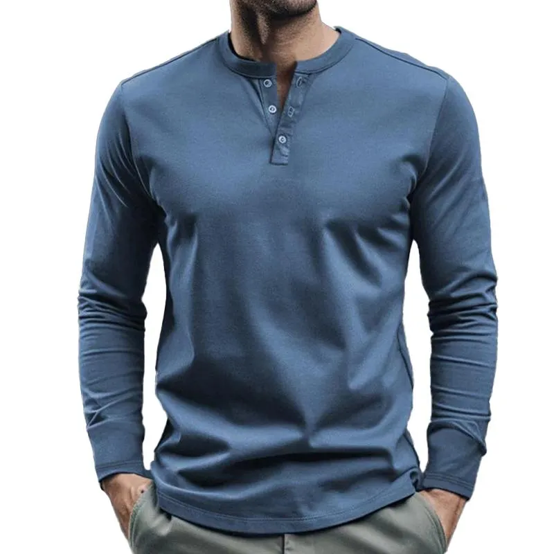 Men's Casual Henley Neck Cotton Blend Long Sleeve T-Shirt 60936919M sold by Manly