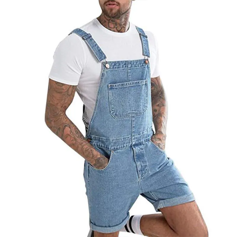 Men's Vintage Denim Ripped Cargo Shorts Jumpsuit Overall 65193363M sold by Manly