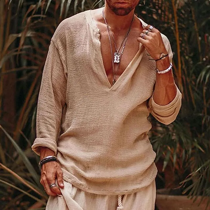 Men's Casual Cotton Solid Color Stand Collar Cotton Linen Long Sleeve Shirt 37678136M sold by Manly product image thumbnail 3