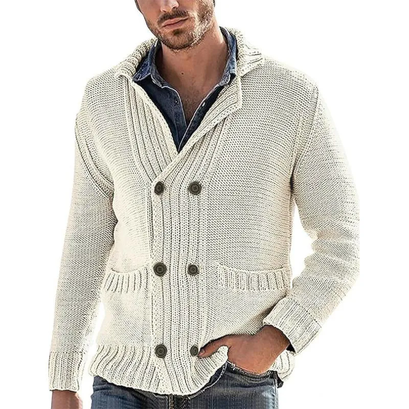 Men's Solid Double Breasted Pockets Knit Casual Cardigan 17917031Z sold by Manly