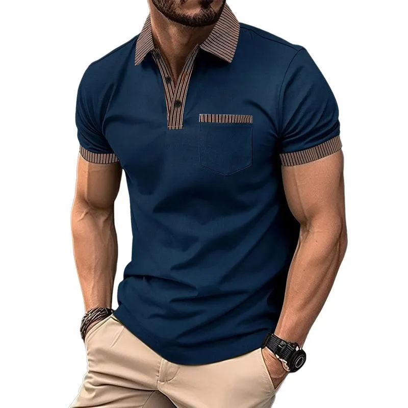 Men's Casual Striped Colorblock Lapel Slim Short Sleeve Polo Shirt 65604394M sold by Manly