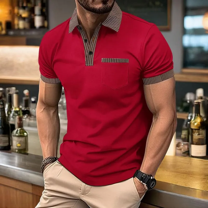 Men's Casual Striped Colorblock Lapel Slim Short Sleeve Polo Shirt 65604394M sold by Manly product image thumbnail 2