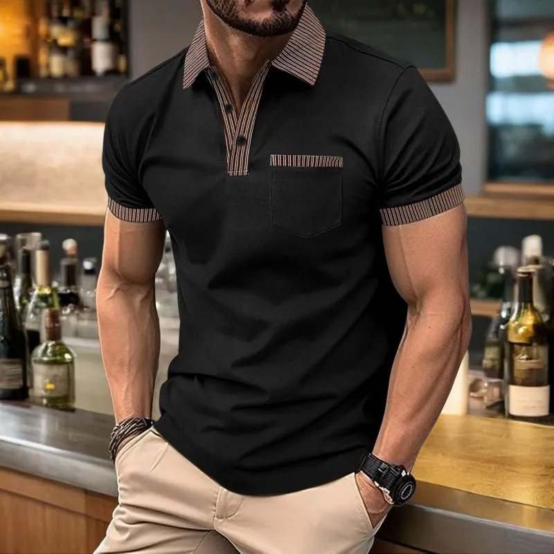 Men's Casual Striped Colorblock Lapel Slim Short Sleeve Polo Shirt 65604394M sold by Manly product image thumbnail 4