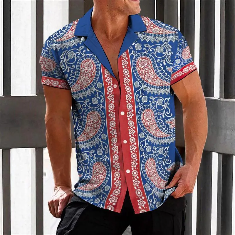 Men's Vintage Color Block Perris Cashew Flower Short Sleeve Shirt 04705304TO sold by Manly product image thumbnail 2