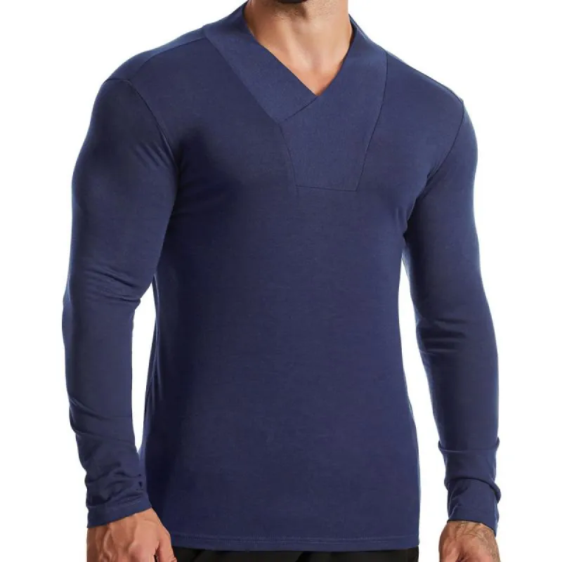 Men's Casual Solid Color V Neck Slim Long Sleeve T-Shirt 51296830M sold by Manly